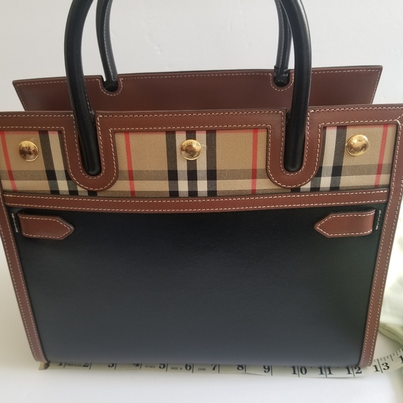 Burberry Title Vintage Check Leather Satchel Black - Picture 11 of 13